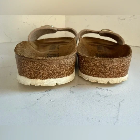 Birkenstock Cream/Gold Snakeskin Print Madrid Slide Sandals Women’s 6.5 - Picture 5 of 9